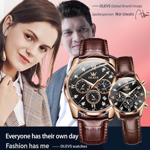Image of OLEVS Couple Watch Quartz Night Light Calendar Date Window 3ATM Waterproof Casual Leather Strap for Men and Women Couple Watch Wedding Romantic Gift