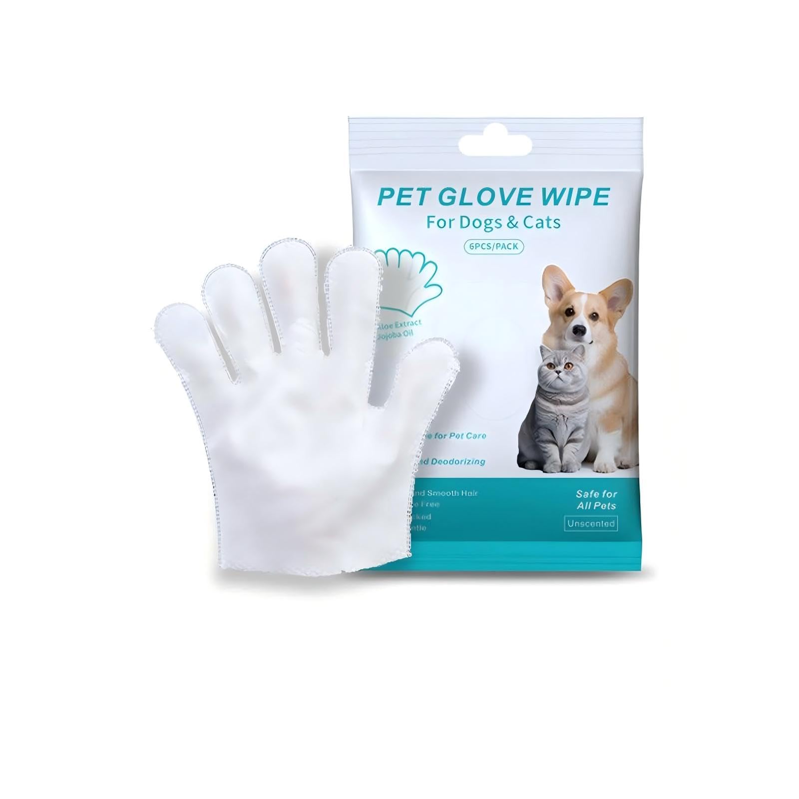 Pet Glove Wipe,Cleaning Glove for Dog and Cat,Pet Wash Free Gloves,for daily care and travel,12 Pieces, white