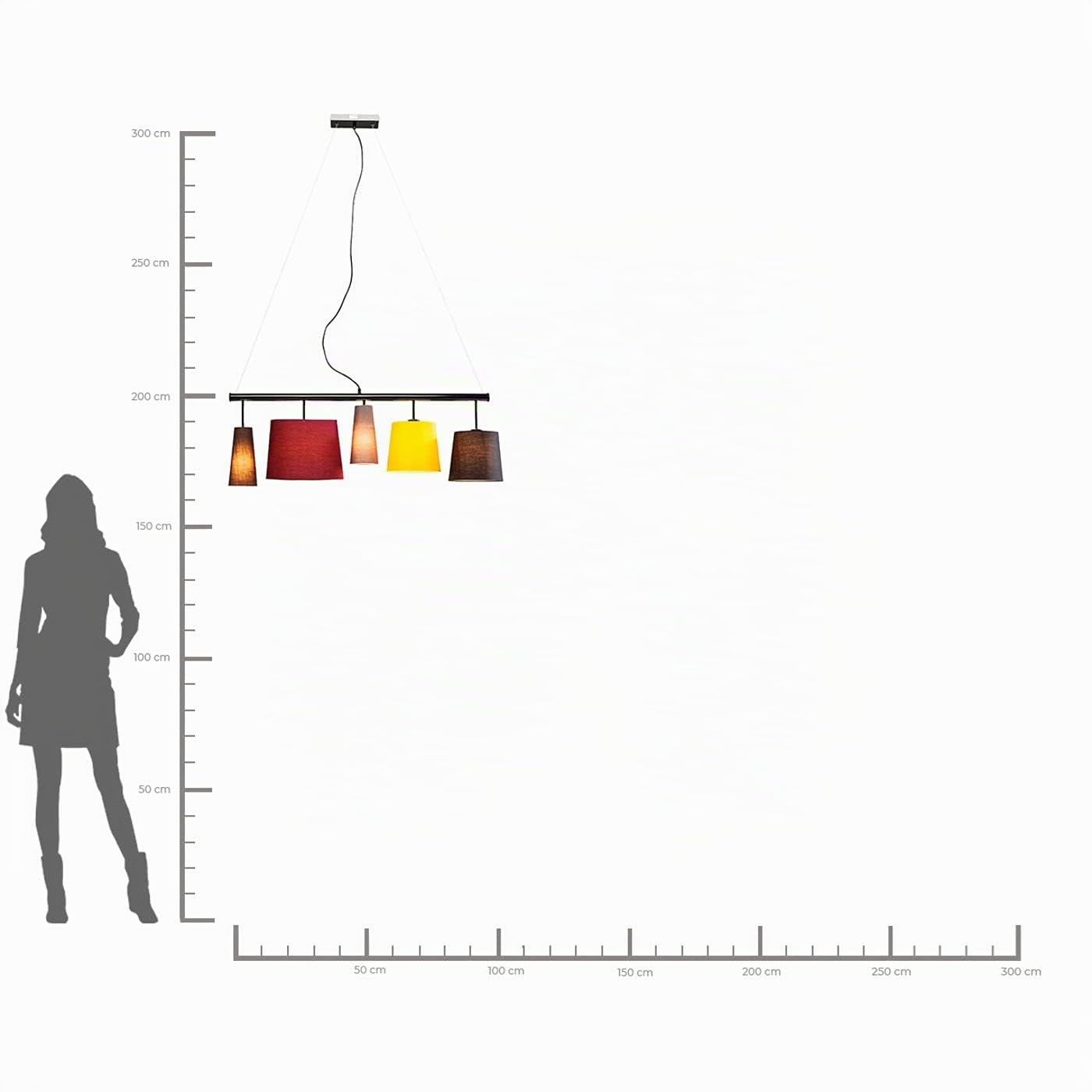 Kare Design Lampada A Sospensione, Parecchi, Multicolore, 160x107x30cm, Lunghezza Filo 120cm, Sala Da Pranzo, Misure Plafoni 23Xø11Cm, 23Xø30Cm, 19Xø21,5cm, Lampadine Non Incluse