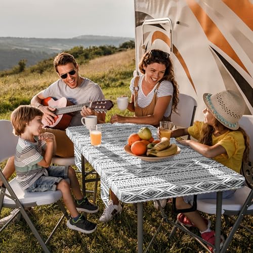 Picnic Table Cover with Bench Covers Non Slip Waterproof Vinyl Tablecloth for 6 Foot Rectangle Tables Family Gardening Needs Camping Rv Roadtrip Items for Tent Camper Useful Gift for Woman Man