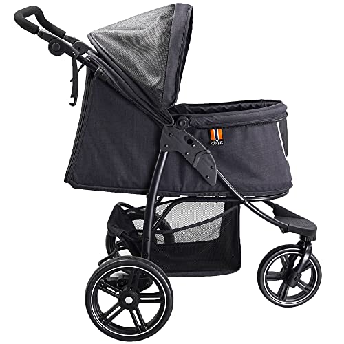 MY DUQUE COOPER - Hundewagen & Haustier Buggy bis 32 kg mit Ablagekorb für Einkäufe, einfach faltbar, 3-Fach höhenverstellbar, Soft Touch Griffe, reflektierend und im modernes Design - Schwarz