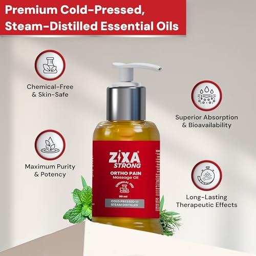 Image of Strong Ortho Pain Massage Oil: Herbal Cold-Pressed Oils for Joint, Knee, Back, Muscle, Shoulder and Body Pain - Chemical-Free Ayurvedic Science - 90ml (Pack of 1)