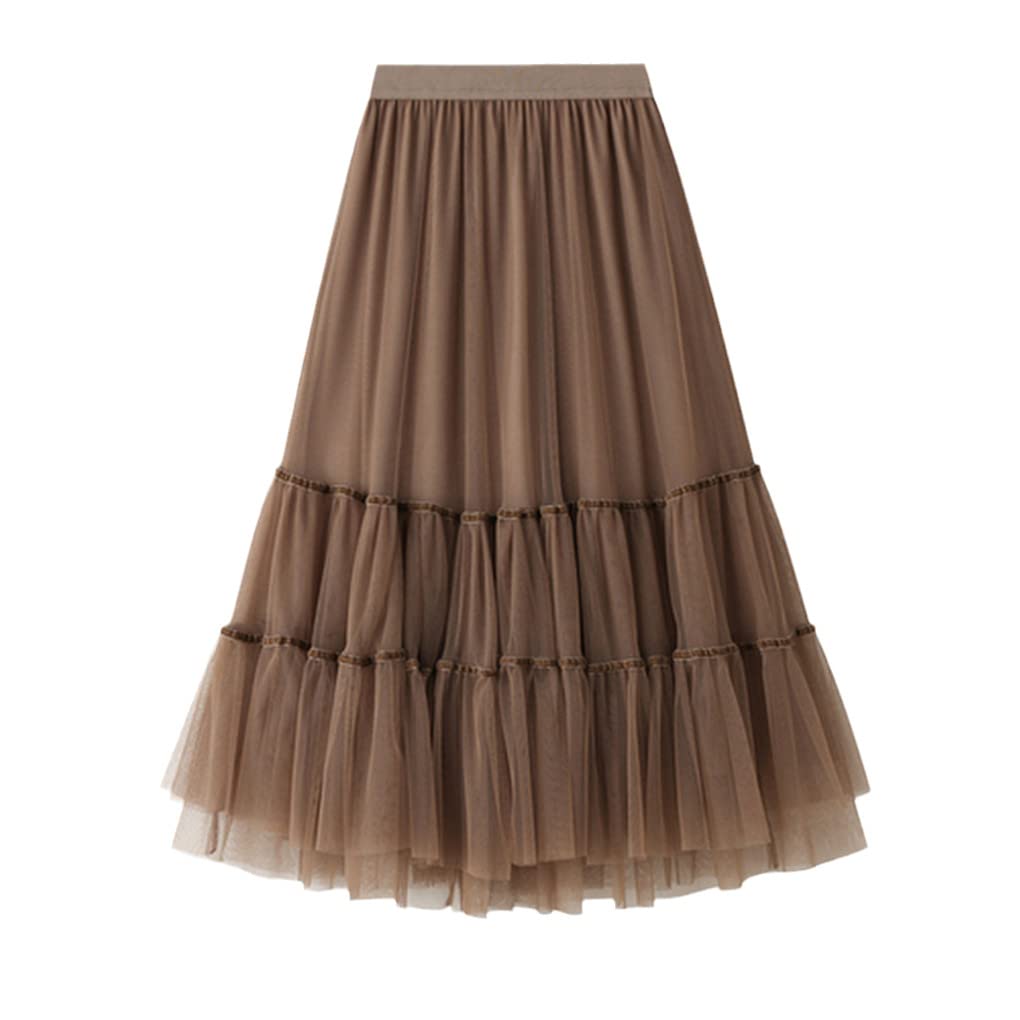 Dninmim Gonna longuette da donna tinta unita elastica a vita alta gonna estiva tinta unita in tulle multistrato