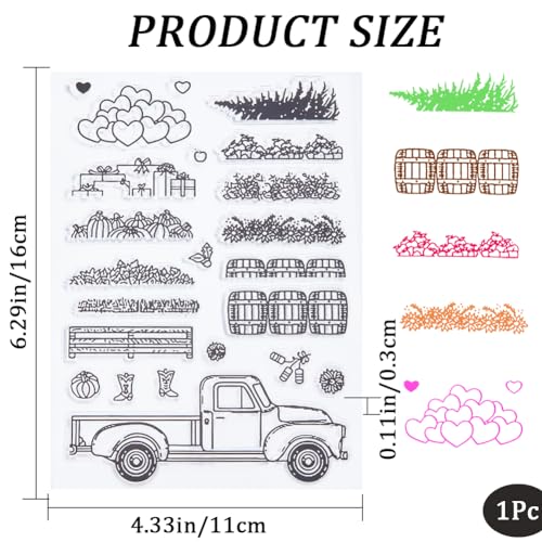CRASPIRE West Farm Autumn Truck Clear Rubber Stamp Flowers Village Pumpkin Vintage Transparent Silicone Seals Stamp Retro for Journaling Card Making DIY Scrapbooking Handmade Photo Album Decor - Image 2