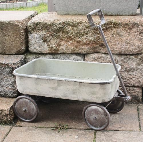 Generisch Deko Handwagen Karren bepflanzbar Pflanztopf Pflanzschale Metall 42x23,5x44 cm(LxBxH) Vintagelook Übertöpfe Blumenübertopf Gartendeko Pflanzkarren