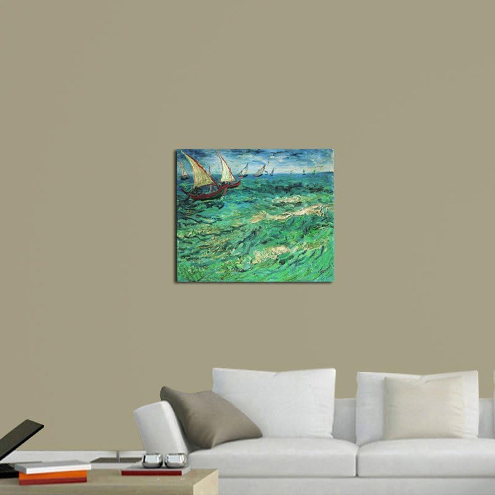 Wieco Art Sailing Boats Large Modern Gallery Wrapped Seascape Giclee Canvas Prints of Van Gogh Famous Oil Paintings Reproduction Pictures on Canvas Wall Art for Living Room Bedroom Home Decorations