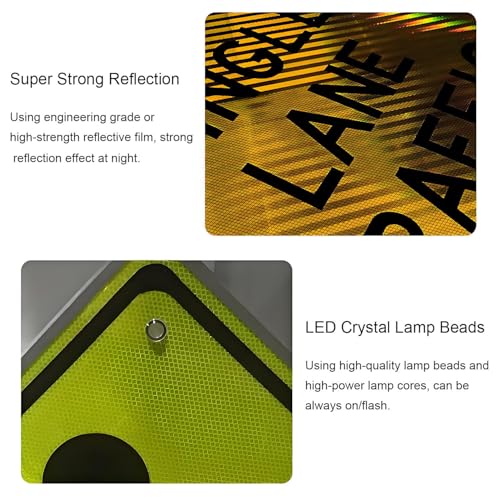 24in Solar Pedestrian Crossing Sign Flashing LED Highlight Road Traffic Blinking Street Warning Sign, Aluminum IP65 Weatherproof Crosswalk Signs - Thumbnail 6
