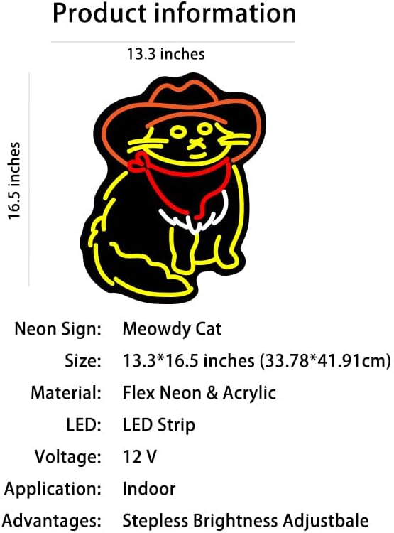 Miniatura 7 de MewNeon Letrero LED de neón con diseño de gato Meowdy para decoración de bares, sombrero de vaquero y gato para decoración de pared, bonito letrero