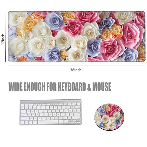Image of 36x12 Desk Mat Pink Rose Mouse Pad Gaming Long Desk Pad Large Mousepad XXL Mouse Mat Extended Computer Mat for Wireless Mouse Non Slip Work Women