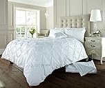 EXQUIZIT HOME® Luxury Duvet Cover Set – Alexander Alford Pin Tuck Pinch Pleat Reversible Diamond Bedding Set with Matching Pillowcase Pack of 2, 50% Cotton 50% Polyester (White – Double 200 x 200 cm)
