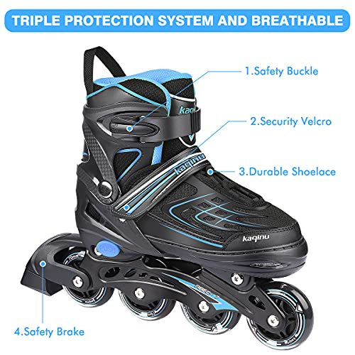 Kaqinu Adjustable Inline Skates, Outdoor Roller Blades Skates With Full Illuminating Wheels For Women, Kids, Girls And Boys (Blue, L) #TOP5