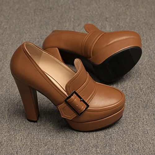 Image of SHODENSE Women Vintage Chunky Platform Loafers Pumps Tassel Round Closed Toe Slip On Suede Block High Heel Dress Loafer Shoes Buckle Strap Oxford Loafers Fringe Pump Dressy Chic Sexy Y2k 4-11 M US
