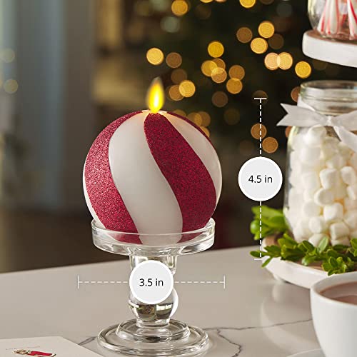 Image of Luminara - Flameless Holiday Crystal Beads Glitter Sphere Candle - Candy Cane Red - Pack of 1-4x4.25 - Auto Timer Built-in 5-Hour Timer Indoor Use