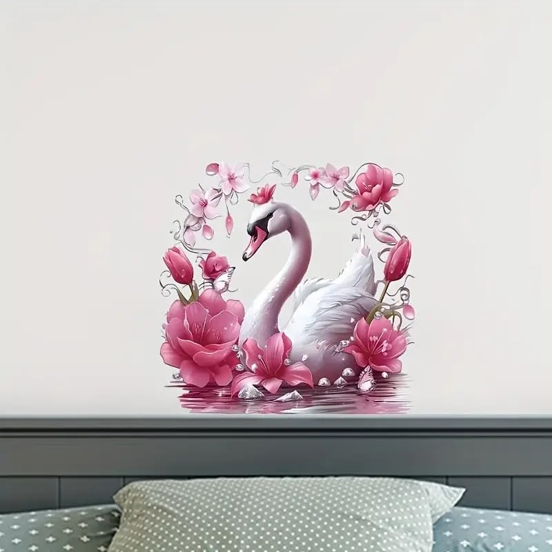 Swan Blossoms Flower Toilet Cover Sticker Decals,Spring Flower Leaf Butterfly Waterproof Toilet Lid Tank Seat Decals Cistern Self-Adhesive Bathroom Wall Sticker
