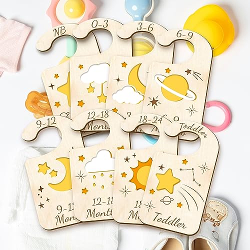 CRASPIRE 10Pcs Wood Wardrobe Dividers Moon Star Sun Nursery Decor from to 36 Month Hanger Seperaters Closet Organizers Nursery Wardrobe Hangers Divider for Shower - Image 4