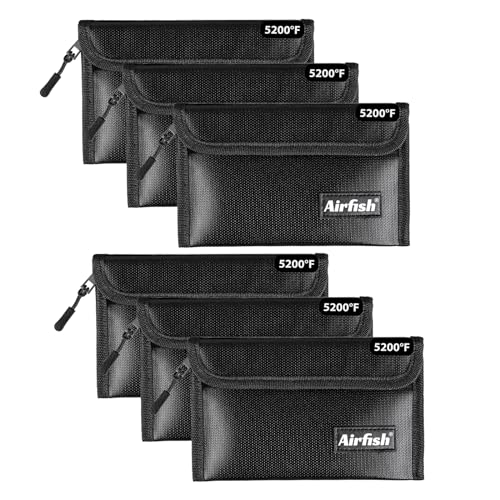 Airfish 2 Stück Feuerfeste Geldtasche, 12,7 x 20,3 cm, feuerfeste Geldbörse, wasserdichte Geldtasche mit Reißverschluss, kleine feuerfeste Geldtasche für Wertsachen