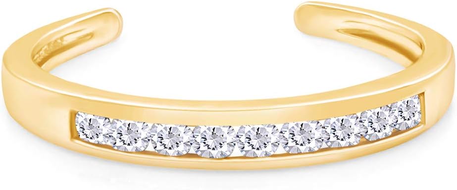 Round Cut Simulated Gemstone Channel Set 10k Gold Womens Adjustable Toe Ring