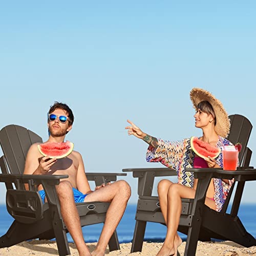 Foowin Adjustable Backrest Adirondack Chair, Lounge Chair W/4 In 1 Cup Holder Trays, Folding Adirondack Chairs With Ottoman Weather Resistant, Fire Pit Chair For Deck, Garden&Backyard (Black) #TOP4