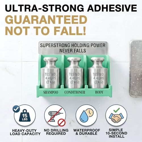 Image of Soap Holder for Shower Wall, 3-Compartment Soap Dish for Shampoo, Conditioner and Body Soap, Fast Draining & Rust-Proof & Heavy Duty, Ultra-Strong Adhesive for Long-Term Bathroom Use & Freestanding