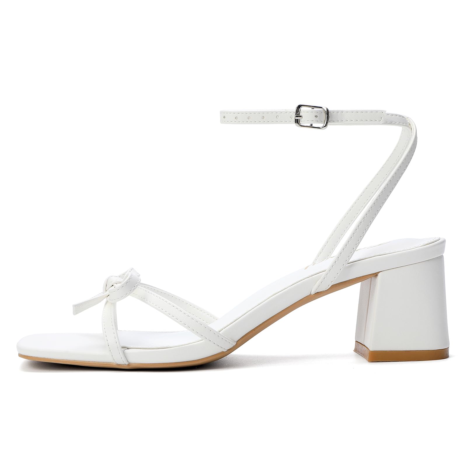 Women's Bow Strappy Heels Block Chunky Square Open Toe Low Heels Dress Sandals for Wedding Party - 3