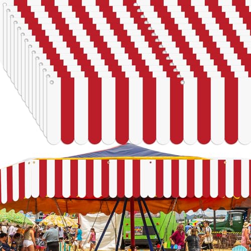 Image of Preboun 15 Pcs Carnival Awning Decorations Tent Circus Hanging Decorations Carnival Banner Concession Stand Sign Canopy Awning for Pirate Summer Party, 9.84''x78.74'' (Red and White)