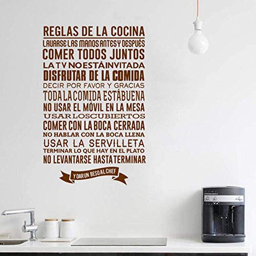 Pegatinas De Pared 66X43Cm Regla De Cocina Española Etiqueta De La Pared Decoración De La Pared Móvil Oficina Habitación De Los Niños Diy Pvc Dormitorio Sala De Estar Autoadhesiva A Prueba De Agua Cover