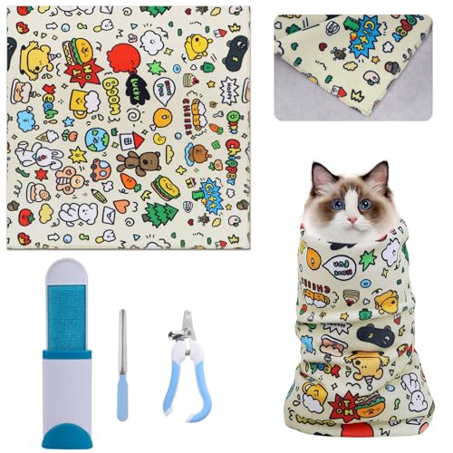 Image of Cat Grooming Wrap, Cat Wrap for Anti-Scratch & Perfect for Nail Clipping, Ear Cleaning, and Teeth Brushing, Multifunctional Cat Anti-Escape Grooming Hammock-XL