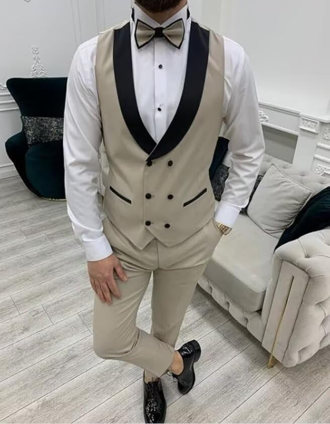 Mens Double Breasted Tuxedos 3 Piece Suits for Wedding Shawl Lapel One Button Blazer Vest Pants Sets Prom Suit 20253