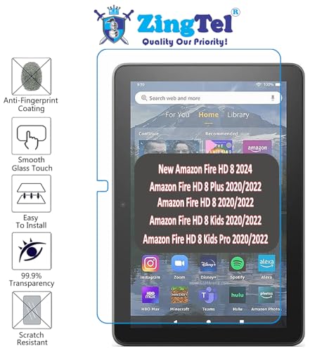 Image of Screen Guard Designed For New Amazon Fire HD8 / HD8 Plus / HD8 Kids / HD8 Kids Pro Tablet (2024 /2022 /2020) 8 Inch Nano Fiber Tempered Glass Screen Protector Flexible, HammerProof & Shatterproof