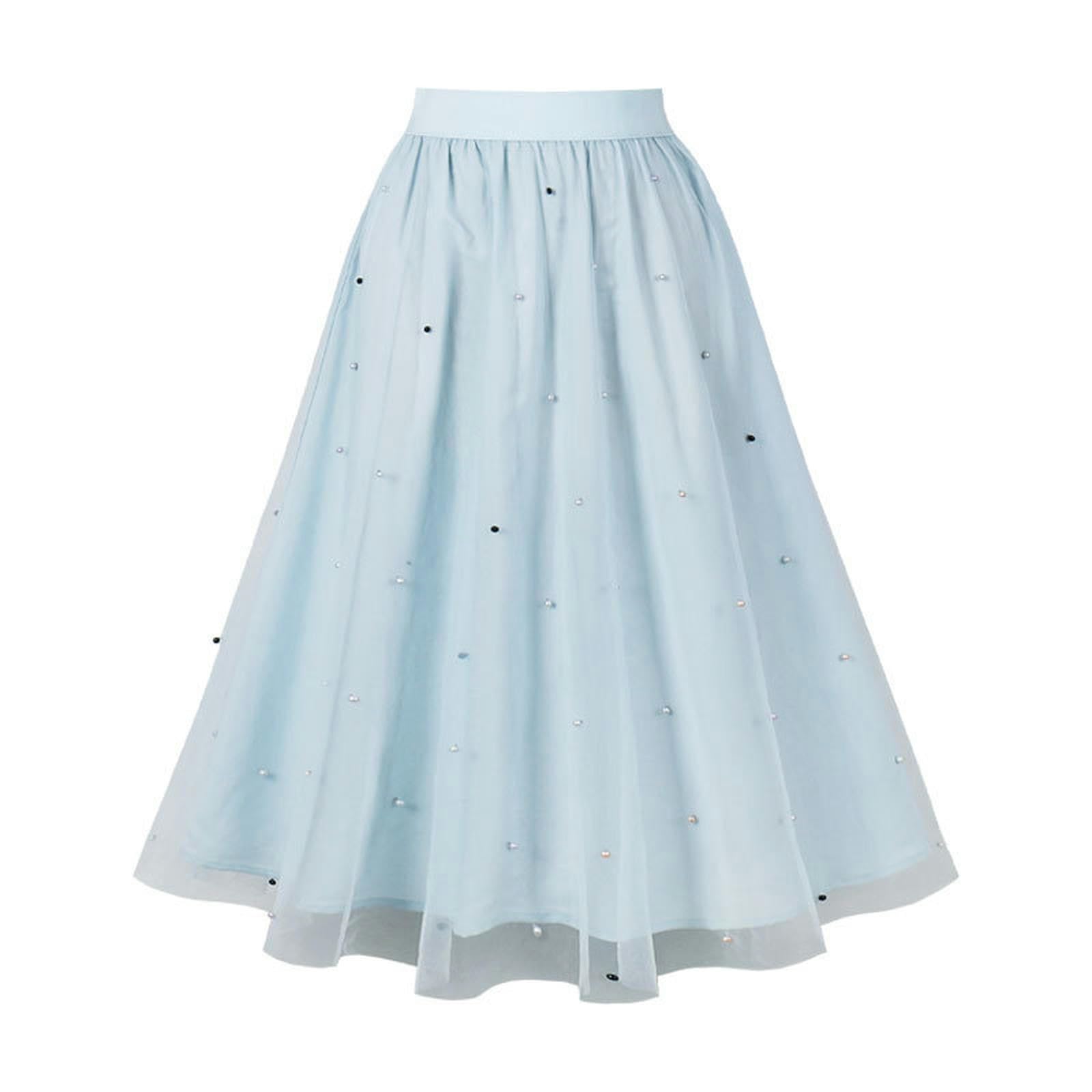 Jupe trapèze femme maille perles taille haute élastique printemps été