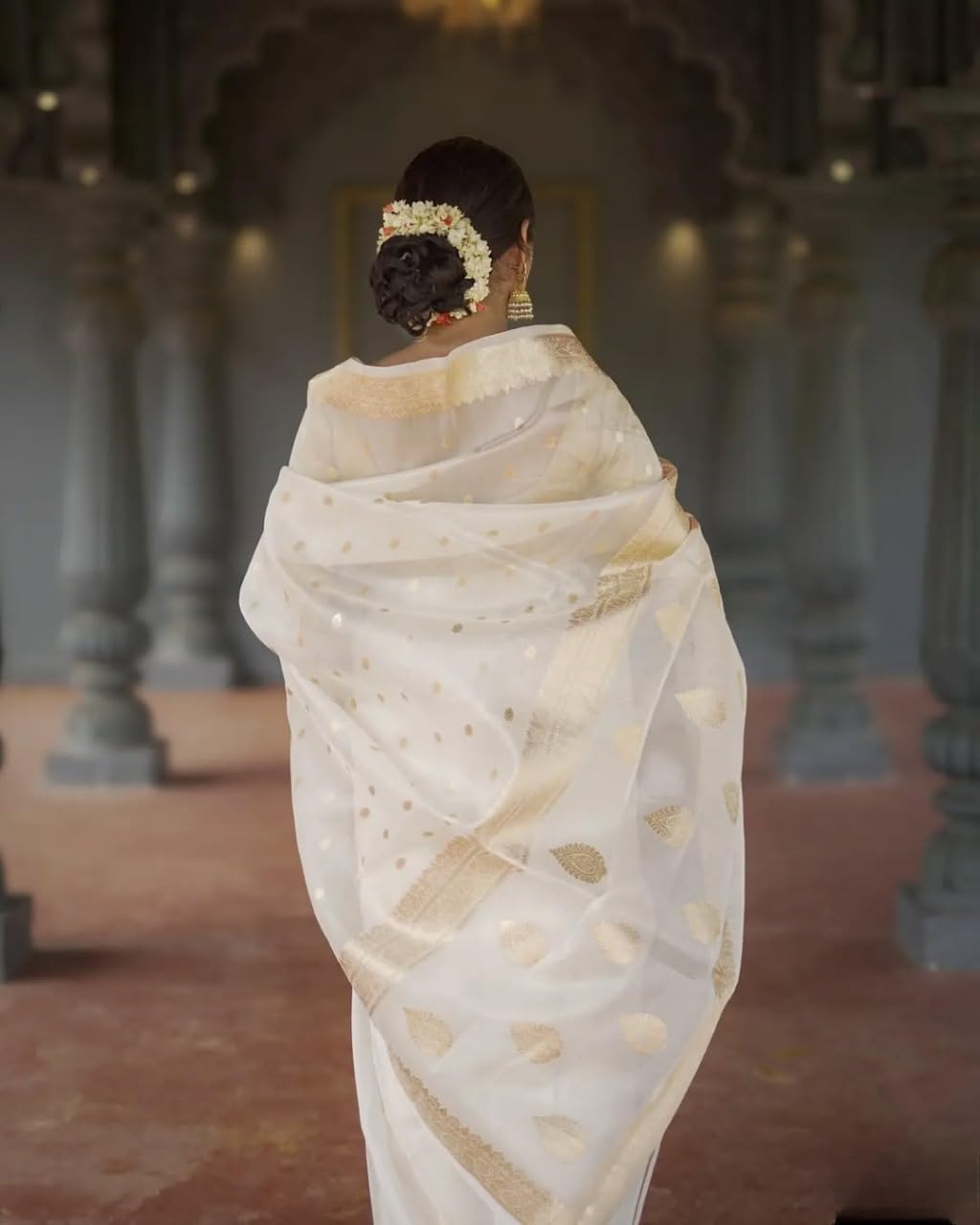 Flosive Women's Cotton Saree With Blouse Piece (White)