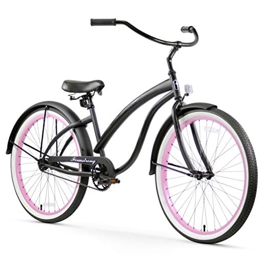 Firmstrong Bella Fashionista Single Speed Beach Cruiser Bicycle, 26-Inch, Matte Black/Pink Rims