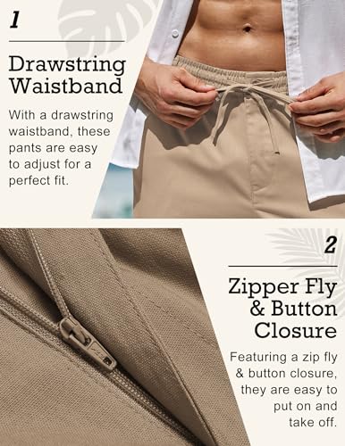 Pantalon en lin cordon de serrage et taille élastique ajustable COOFANDY S - 4