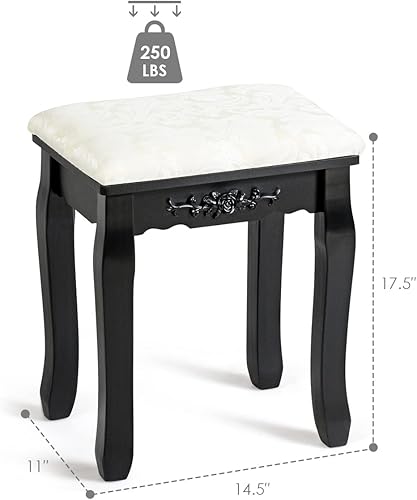 Miniatura 3 de Giantex Taburete de tocador, banco de maquillaje, taburete tapizado con patas de madera de pino y cojín acolchado, moderno baño dormitorio, banco de