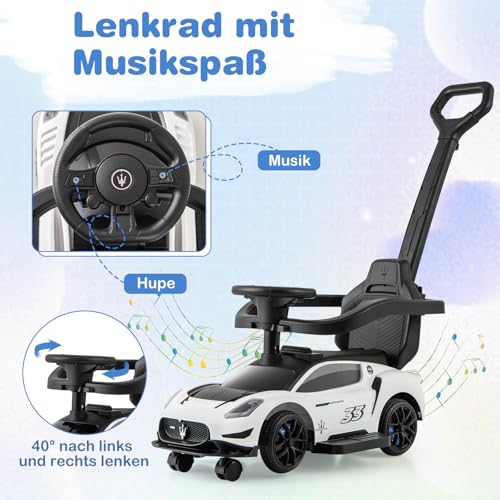 DREAMADE 3-in-1 lizenzierter Maserati Rutschauto, Rutschfahrzeug mit Schiebestange, Musik & Sicherheitsbügel, Schiebeauto für Kinder 18-60 Monate, belastbar bis 25kg (Weiß) – Bild 5