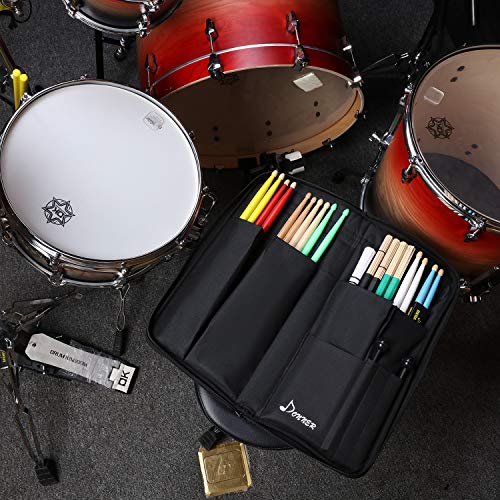 Donner Drumsticks Bag Holder Thickened Large Capacity Drum Sticks Bag Hangable Portable for Drumsticks Brushes Mallets Up to 12 Pairs, Black - image 7