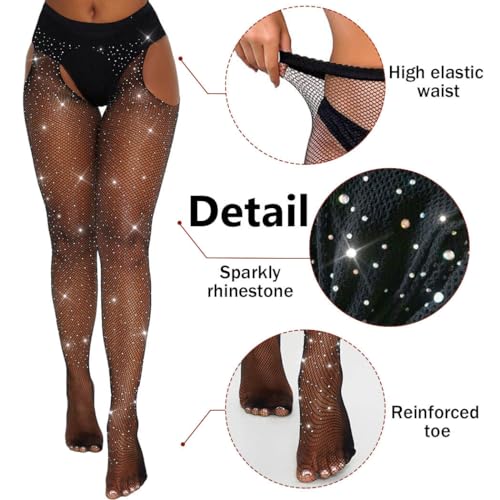 Women Mesh Rhinestone Tights Sparkly Fishnet Stockings Thigh High Stocking Waist Leggings Pantyhose3