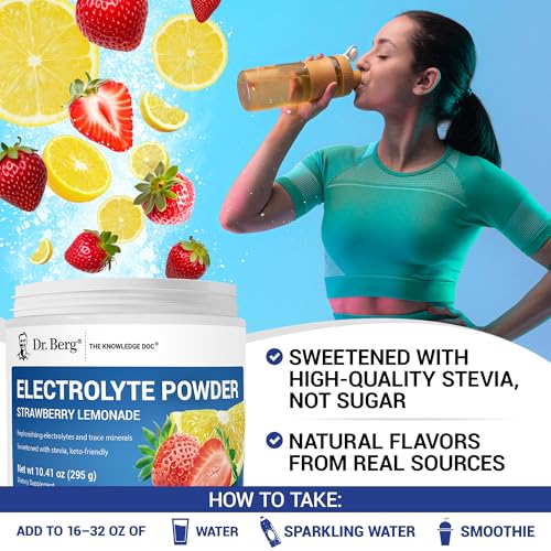 Image of Dr. Berg Zero Sugar Hydration Keto Electrolyte Powder - Enhanced w / 1000 mg of Potassium & Real Pink Himalayan Salt (NOT Table Salt) - Strawberry Lemonade Hydration Drink Supplement - 50 Servings