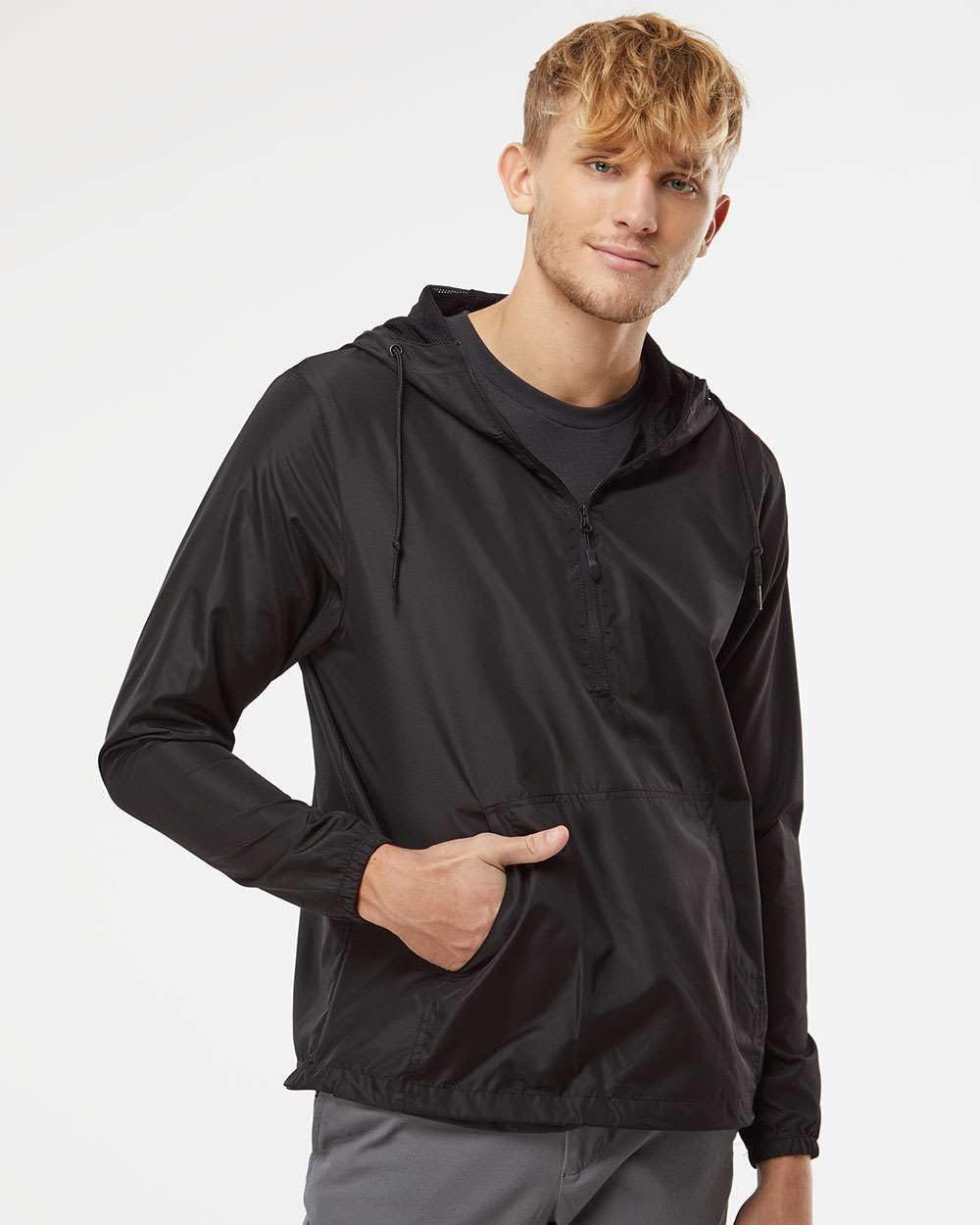 Independent Trading Co. Lightweight Windbreaker Pullover Jacket (EXP54LWP) -Black -L - Image 2
