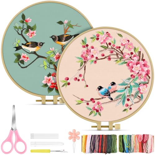 TINDTOP Embroidery Kit for Adult, Owl Embroidery Kit for Beginners Include Embroidery Cloth Hoops Threads for Craft Lover Hand Stitch with Embroidery Skill Techniques (Bird)