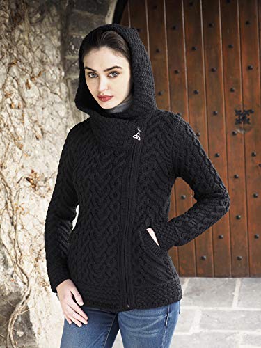 Aran Crafts Women's Cable Knit Comfortable Side Zip Hoodie (100% Merino Wool)2