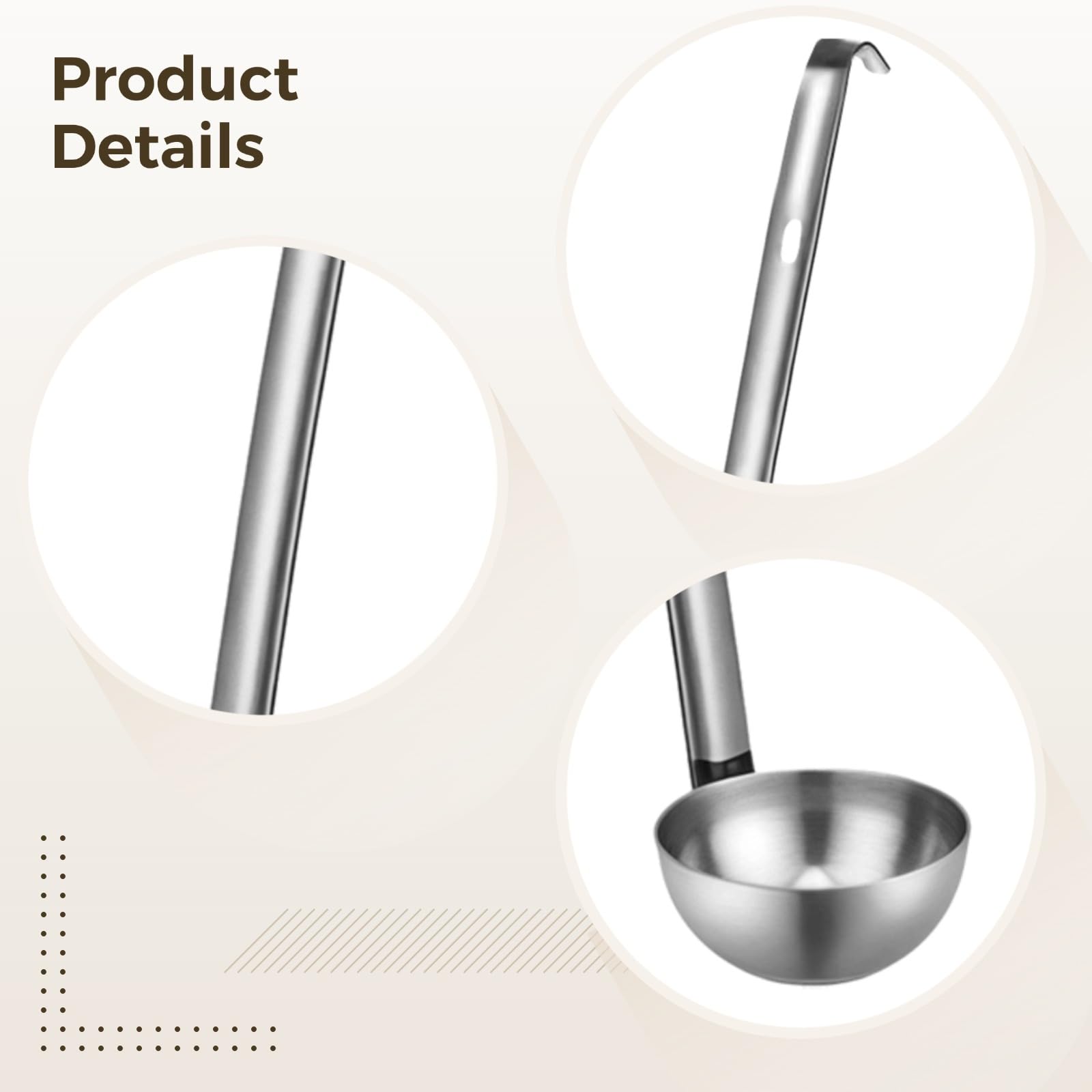 Set of 10 Stainless Steel Soup Ladles, 2Oz Portion Control, 10 Handle with Hanging Hooks & Measurement Marks, Ideal for Kitchens & Catering