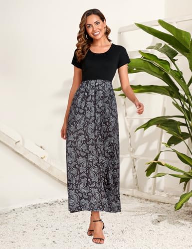 Image of Lacavocor Womens Short Sleeve Maxi Dresses Empire Waist Long Dress