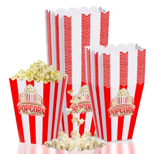 Image of 30Pcs Red White Striped Classic Popcorn bucket, Disposable Popcorn Boxes for Movie Night, Home Halloween, Thanks Giving, Christmas Party