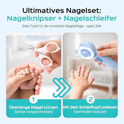 COSLUS C50 Baby Nagelfeile elektrisch mit 360° LED-Licht 16-in-1,Himmelblau – Ansicht 4