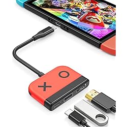 Cargador Nintendo Switch Watts Tendak Adaptador 3 en 1 USB C Hub con Puerto de Carga PD, USB 3.0, Tipo C a HDMI Convertidor 4K TV Adaptador para Nintendo Switch/Switch OLED, MacBook Pro (Rojo)