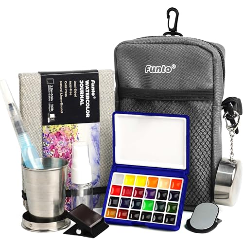 Image of Funto Watercolor Paint Set, 24-Color Blue Kit for Outdoor Painting
