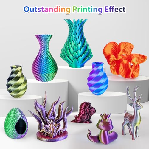 Image of Silk PLA Filament 1.75mm Bundle, Shiny Metallic Multi-Color 3D Printer Filament 12-Pack (250g /Spool, 3kg Total), High Gloss & Smooth Finish for Articulated Dragon Toys, 3D Art Crafts & Gifts