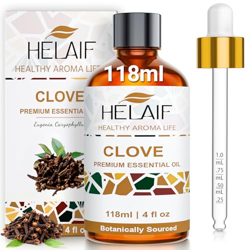 HELAIF Aceite Esencial de Clavo 118 ml - 4 oz Extracto Destilado Refrescante y Protector ideal para Aromaterapia Limpieza Difusores y Bricolaje