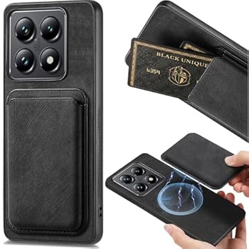 Ephoou Capa para Xiaomi 14 T Pro com compartimento destacável para cartão de crédito, capa ultrafina e resistente a arranhões para Xiaomi 14T Pro. TCK-Retro Preto